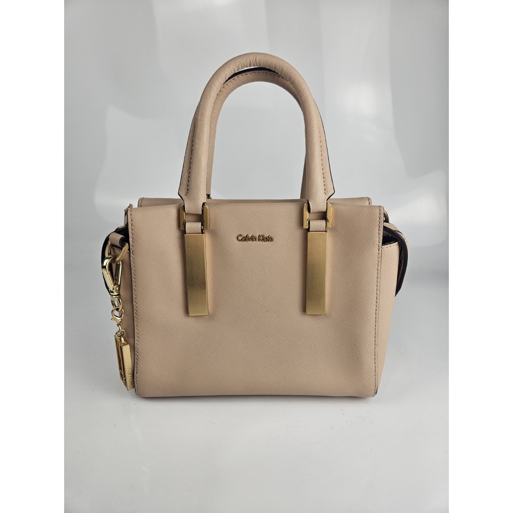 Calvin Klein Top Handle Handbag Warmvellum/Blush PVC Leather CK‎ Charm